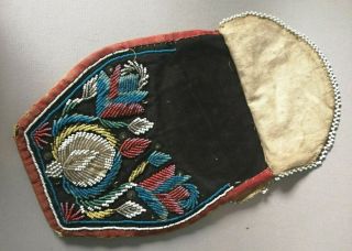 FINE ANTIQUE 19TH C NATIVE AMERICAN INDIAN IROQUOIS BEADWORK BEADED POUCH BAG NR 3