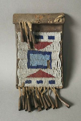 Antique 19c Native American Indian Plains Beaded Hide Strike - A - Light Bag