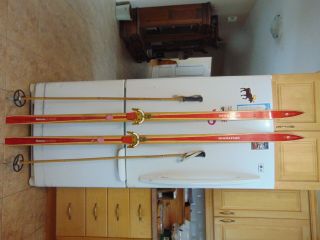 Vintage/wooden Skis 73 Long With Poles Chalet Decor 6870