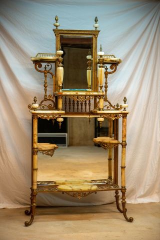 Elegant 19th Century Victorian 8 Tier Ornate Brass & Onyx Etagere Table