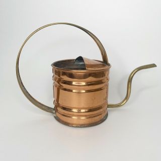 Vintage Small Round Copper Brass Watering Can England Plants Bohemian Modern