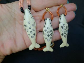 Old Eskimo Yupik Inuit Bering Strait Uelen Work Whales necklace and earrings 3