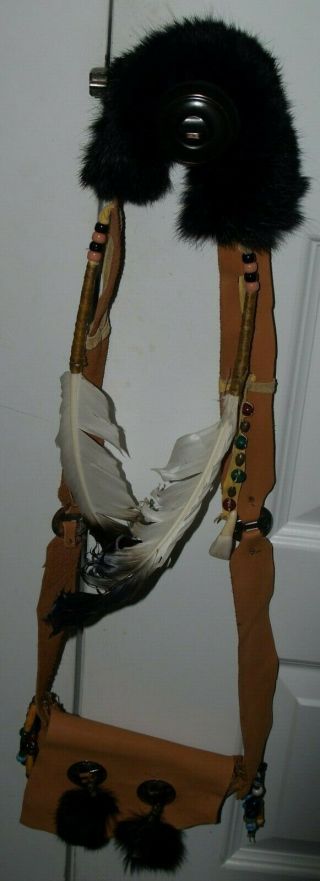 Native American Pouch/medicine/stuff/tobacco/genuine Leather/fur/feathers/beads