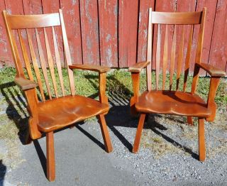 Pr.  Lounge Chairs Vermont Maple Cushman Colonial Bennington