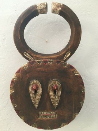 Vintage Wood Baule Goli Dance Mask Kplekple With Horns African 17 "