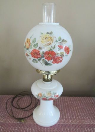 Vintage White Milk Glass Electric Hurricane Table Lamp Gone With The Wind 21” Hg
