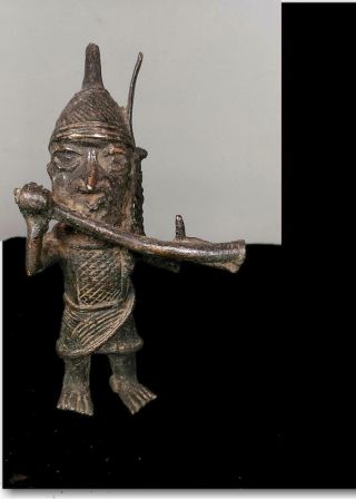 Old Tribal Bronze Benin Trumpet Blower Figure - - Nigeria