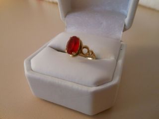 Antique Yellow Gold 10 Kt Deep Red Garnet Ring.  Very Old.  Stone