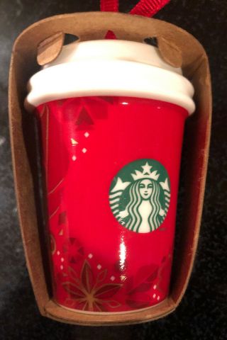 Starbucks Ornament Holiday Christmas 2013 Red Ceramic To Go Cup In Package