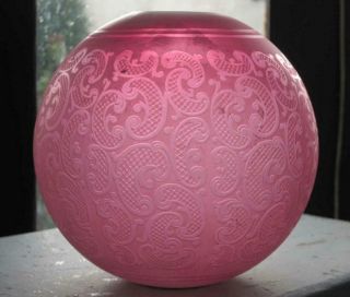 Antique Cranberry Etched Glass Oil Paraffin Lamp Shade
