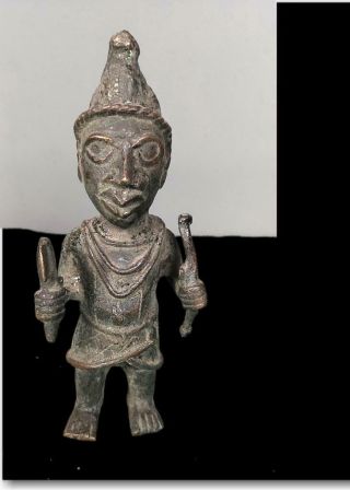 Old Tribal Bronze Benin Warrior Figure - - Nigeria