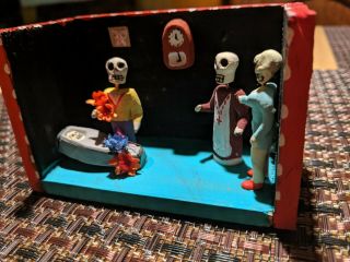 Mexican Day Of The Dead Shadow Box Diorama Mexico Family Funeral In Home
