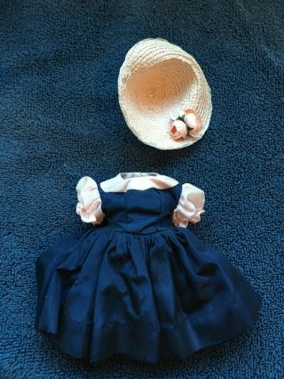 Vintage 1957 Madame Alexander Cissette Navy/pink Dress With Pink Straw Hat 912
