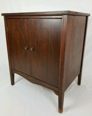 Mid - Century Record Album Cabinet End Table Stereo Stand Mahogany Wood Vintage