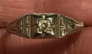 Antique Art Deco 18k White Gold Diamond Solitaire Engagement Ring Sz 6.  5