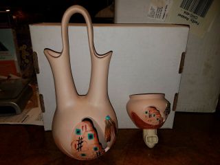 Native American Indian Wedding Vase Art Pottery W/ Matching Night Light Signed