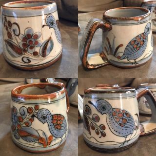4 - Vintage Ken Edwards El Palomar Pottery 16 Oz Mugs Set Quail Blue