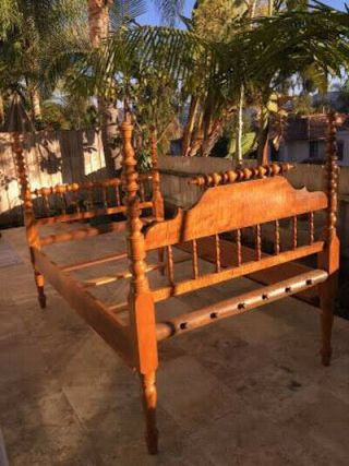 Fine Antique Tiger Maple 4 Poster Double Bed 1830 - Rope Rails
