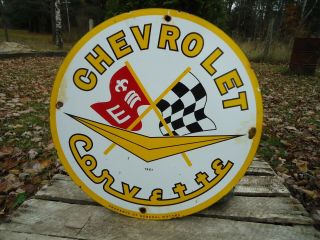 Vintage 1961 Chevrolet Corvette Porcelain Enamel Dealership Sign Chevy Gm