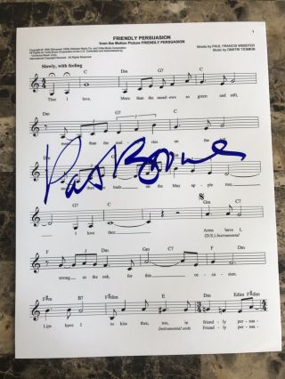 Pat Boone Autographed 8.  5x11 “friendly Persuasion” Lyric Sheet Hand Signed