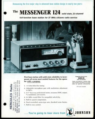 Vintage Johnson Messenger 124 Cb Base Station Print Ad Sales Spec Sheet