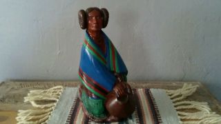 Hopi 9 " Tall Clay Pottery Kneeling Woman With Pot Figurine
