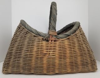 Vintage Large Handled Woven Rattan Wicker Gathering Basket Farm House Primitive 3