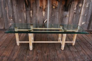 Vintage Mcguire Bamboo Rattan Brass Glass Coffee Table Mid Century Furniture