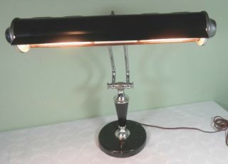 Vintage Metal Desk Piano Bankers Lamp Adjustable Neck Black/chrome W/2 Bulbs