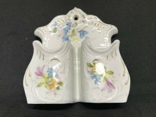 Vintage Dual Floral Porcelain Wall Hanging Match Holder & Striker