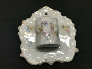 Vintage Floral Porcelain Wall Hanging Match Holder & Striker