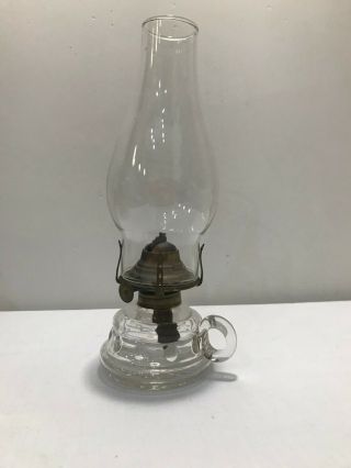 Antique Finger Oil Lamp Clear Glass P&a Banner Burner