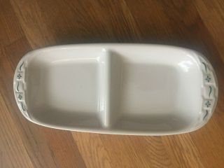 Longaberger Pottery Heritage Green Oval Divided Serving Dish