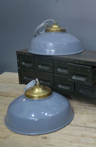 Vintage Antique Industrial Grey Enamel Factory Pendant Lamp Light Shade