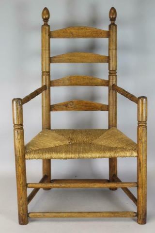 Very Rare 17th C Pilgrim Period Ma Essex County Ladderback 4 - Slat Armchair
