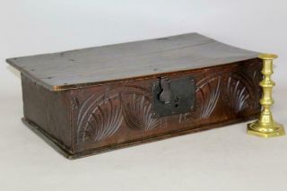 Rare Pilgrim Period 17th C Carved English Bible Box Or Desk Box In Old Paint