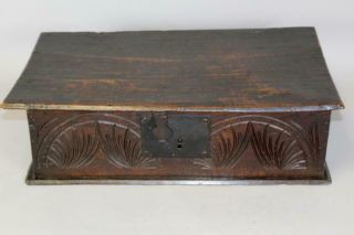 RARE PILGRIM PERIOD 17TH C CARVED ENGLISH BIBLE BOX OR DESK BOX IN OLD PAINT 2