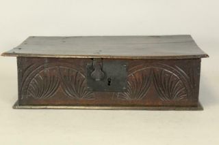 RARE PILGRIM PERIOD 17TH C CARVED ENGLISH BIBLE BOX OR DESK BOX IN OLD PAINT 3