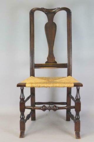 Fine 18th C Norwich,  Ct Qa Chair Bold Spanish Feet With Carved Crest Old Surface