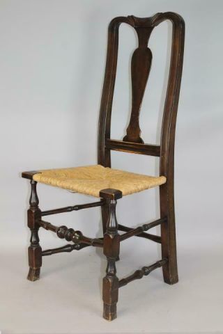 FINE 18TH C NORWICH,  CT QA CHAIR BOLD SPANISH FEET WITH CARVED CREST OLD SURFACE 3