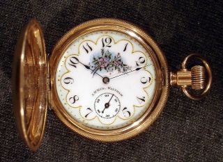 1893 Ladies Waltham Pocket Watch Gold Filled Hunter Case Fancy Dial