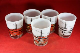 Set Of 5 Vintage Mid Century Drinking Glasses Brack Oil Drilling (4)