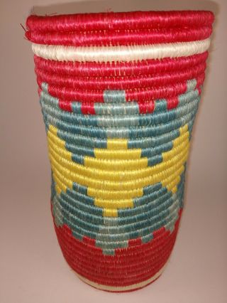 Colorful Woven Basket 8 1/2 " Tall And 4 1/2 " Wide Native American Design