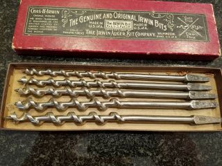 Vintage Irwin Wood Auger Drill Bit Set 5,  6,  7,  8,  And 8
