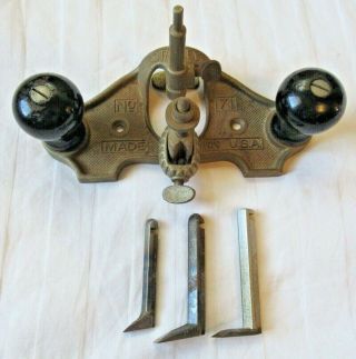 Vintage Stanley No.  71 Router Plane With Three Blades
