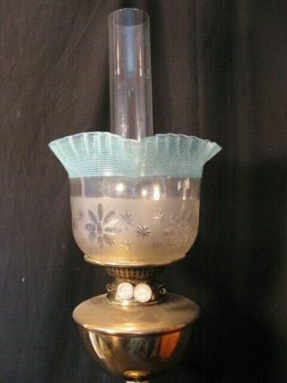 Blue Edged And Fine Cut Tulip Shade For An Oil Lamp