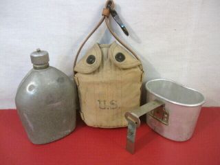 Wwi Aef Us Army M1917 Mounted Cavalry Canteen W/khaki Cover & Cup - Dtd1918 Rare
