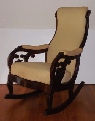 Antique Wood And Upholstered Rocking Chair