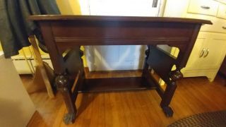 Antique Carved Victorian Gothic Library Table / Desk Early 1900 