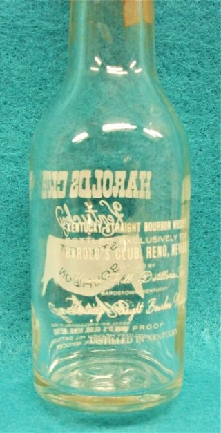 Vintage Harold ' s Club Casino Reno Nevada mini bourbon whiskey bottle empty 3